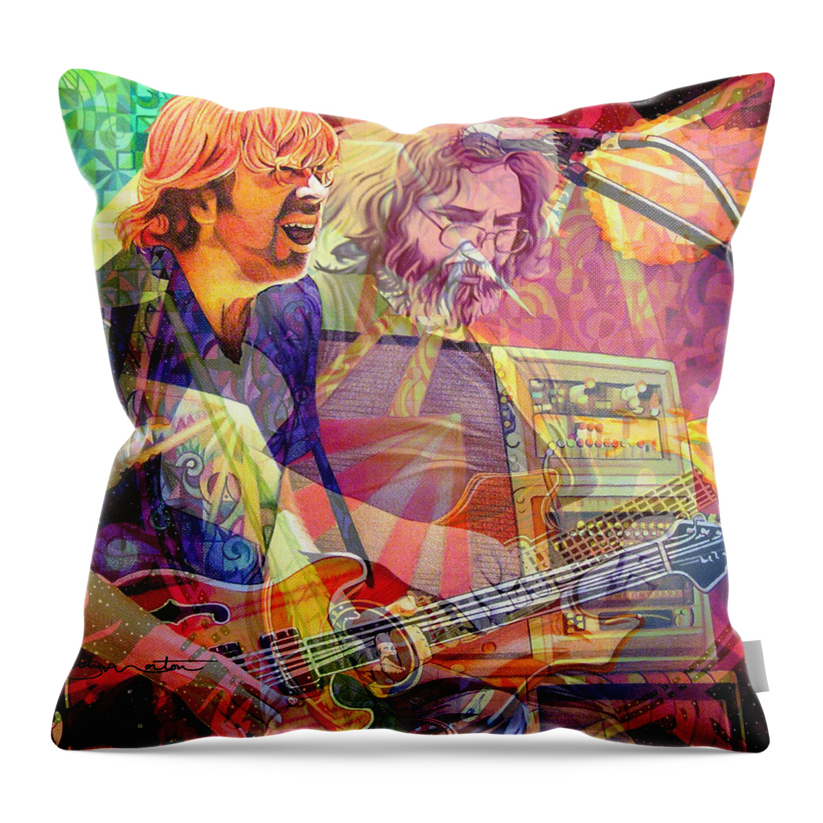 Trey Anastasio Throw Pillow featuring the digital art Trey Channeling Cosmic Jerry by Joshua Morton