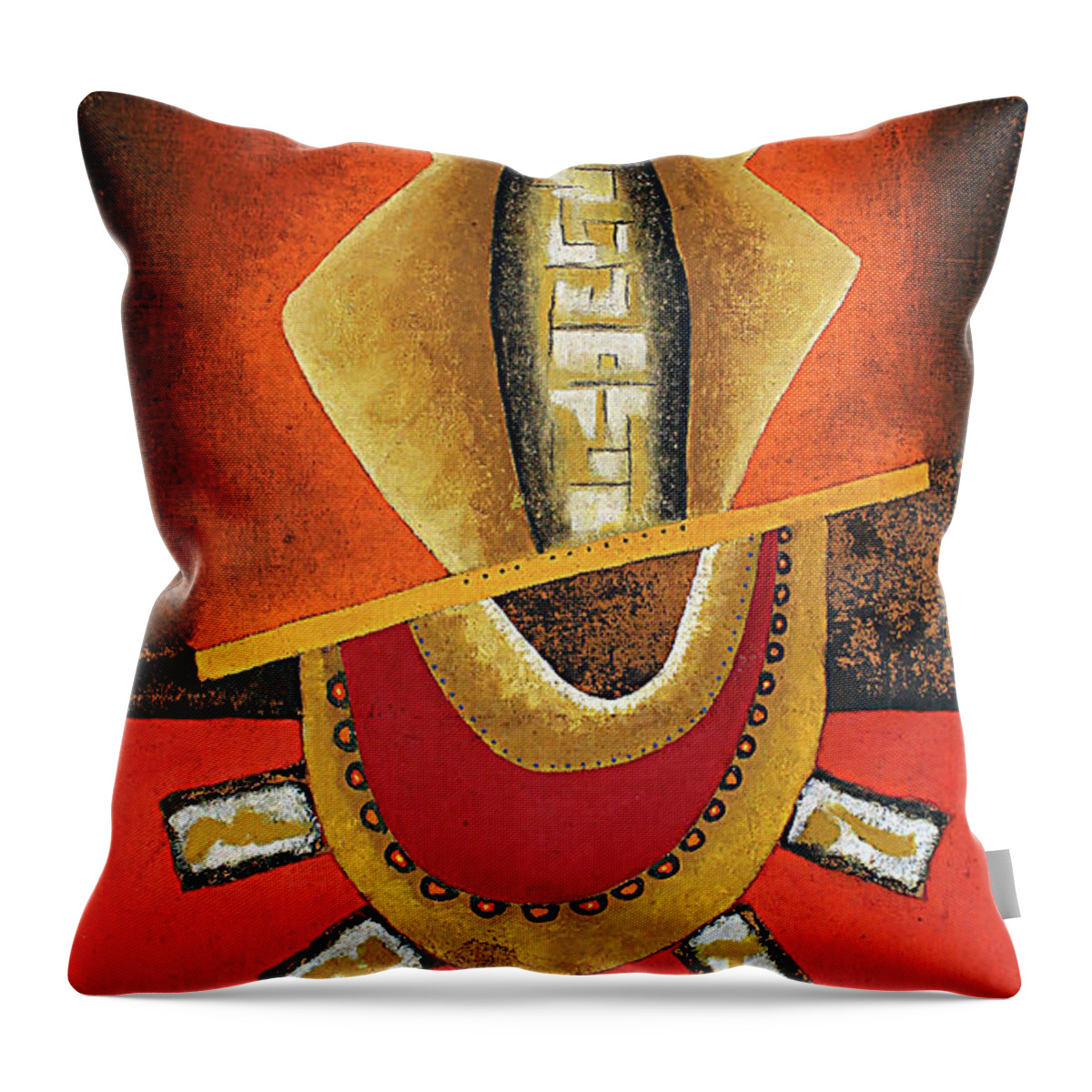 African Throw Pillow featuring the painting Tribal Man by Michael Nene