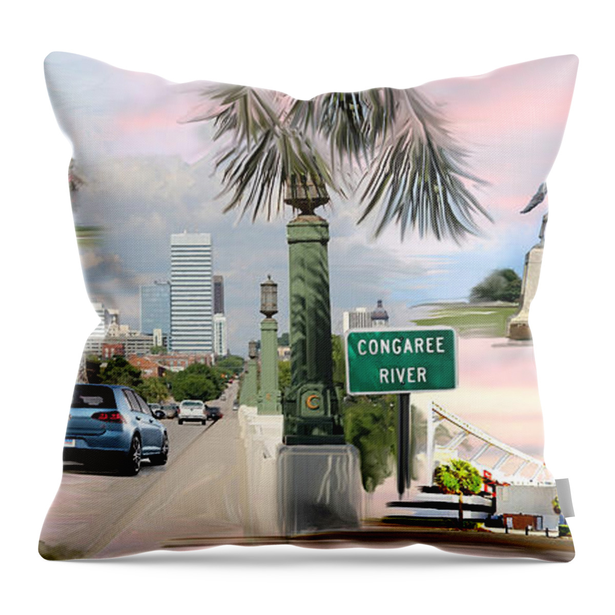 Columbia Throw Pillow featuring the drawing Tribute to Columbia SC by Greg Joens