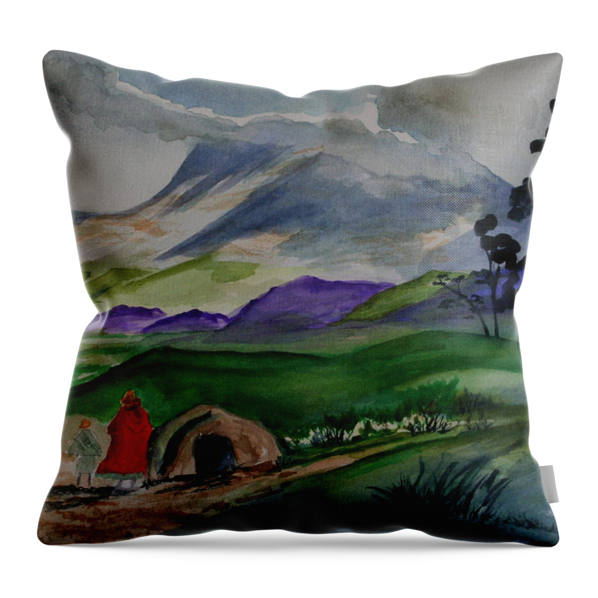 Watercolor Throw Pillow featuring the painting Tribute to John Pike 2 by Julie Lueders 