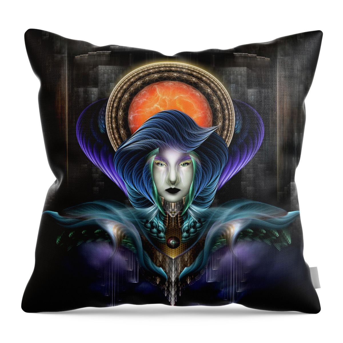 Fractal Throw Pillow featuring the digital art Trilia Goddess Of The Orange Moon by Rolando Burbon