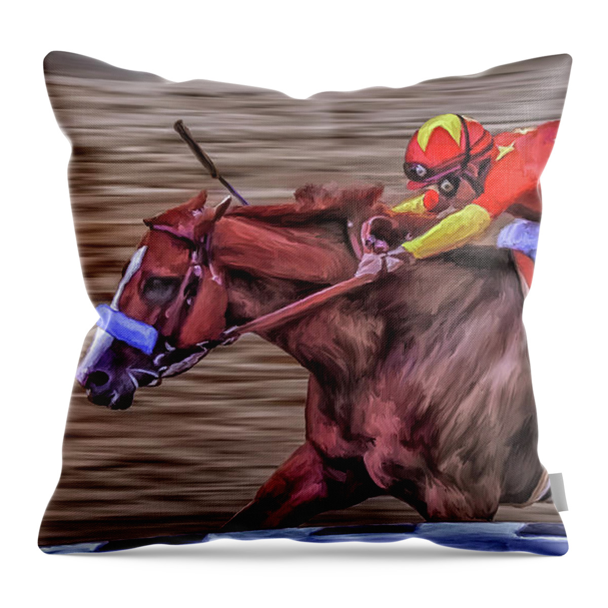Justify Throw Pillow featuring the digital art Triple Crown Winner Justify by Rick Mosher