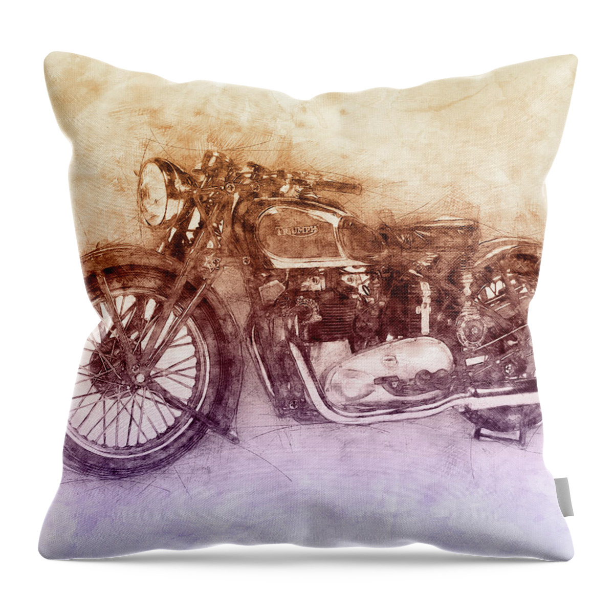 Triumph Speed Twin Throw Pillow featuring the mixed media Triumph Speed Twin 2 - 1937 - Vintage Motorcycle Poster - Automotive Art by Studio Grafiikka