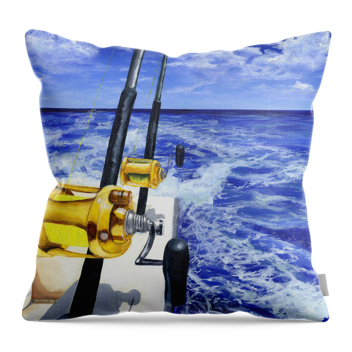 Fishing Throw Pillow featuring the painting Trolling for the Big One by Donna Tucker