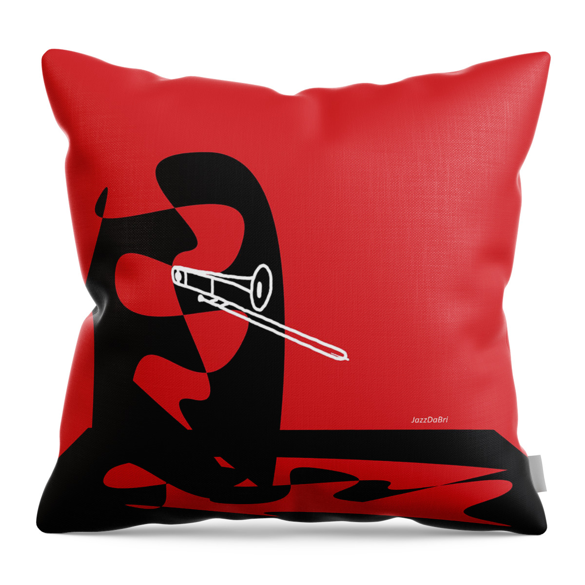 Jazzdabri Throw Pillow featuring the digital art Trombone in Red by David Bridburg
