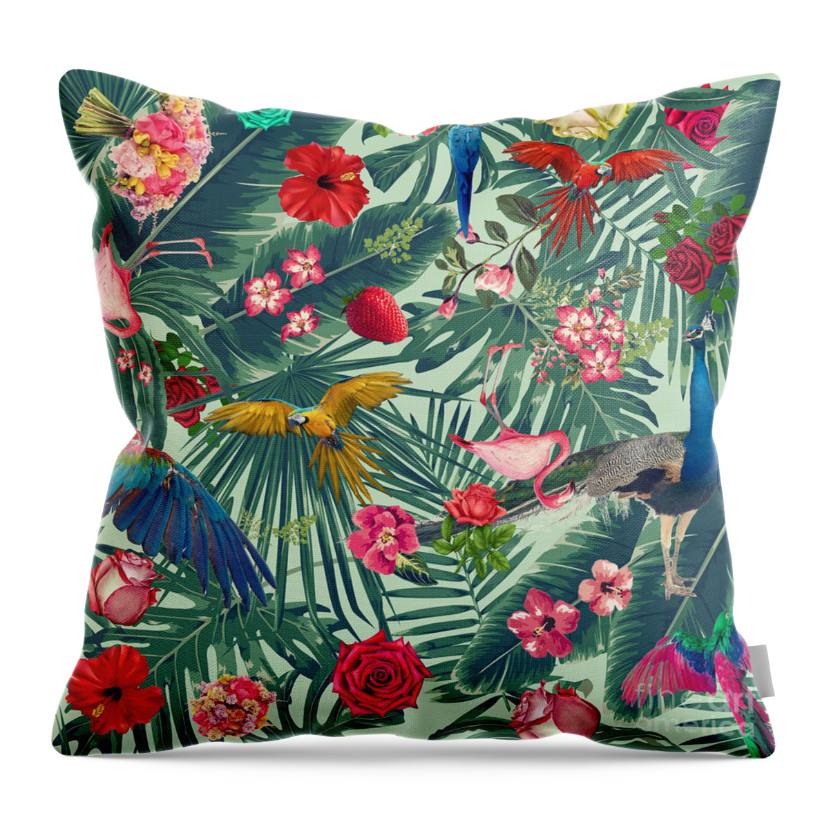 Nature Pattern Throw Pillow featuring the digital art Green Tropical Paradise by Mark Ashkenazi