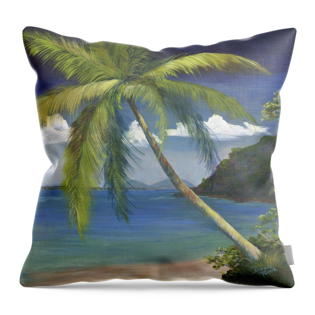 Beach Throw Pillow featuring the painting Tropical Palm by Donna Tucker