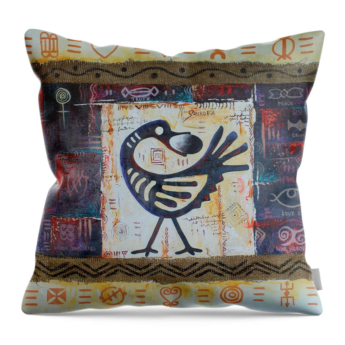 African Artists Throw Pillow featuring the painting True African Symbols by Daniel Akortia