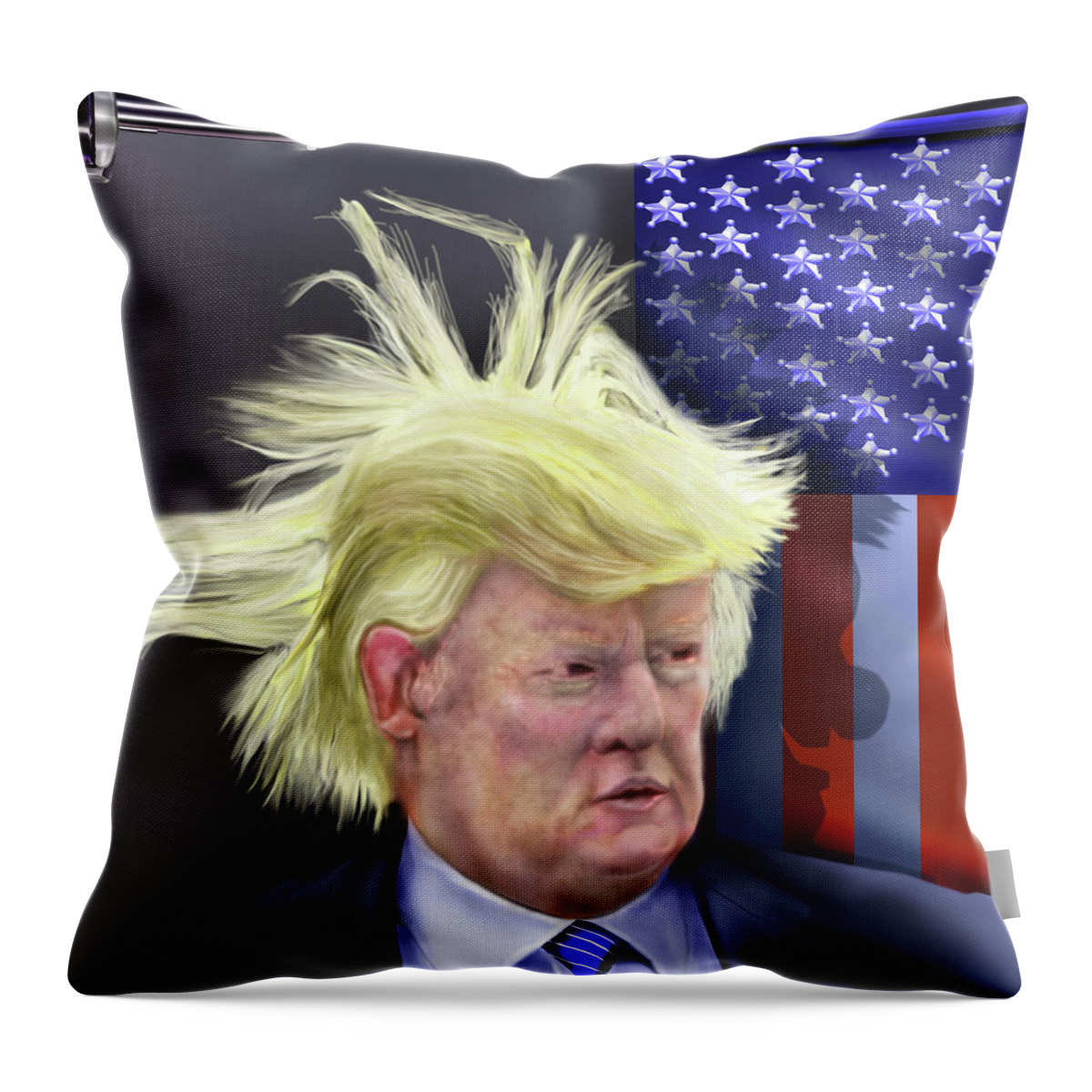 Political Satire Painting Throw Pillow featuring the painting Trump President of Bizarro World - Maybe by Reggie Duffie