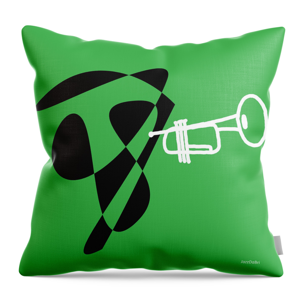 Jazzdabri Throw Pillow featuring the digital art Trumpet in Green by David Bridburg