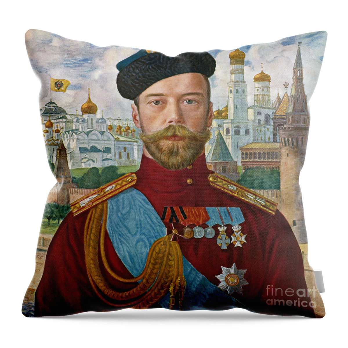 Boris Mihailovich Kustodiev Throw Pillow featuring the painting Tsar Nicholas II by MotionAge Designs
