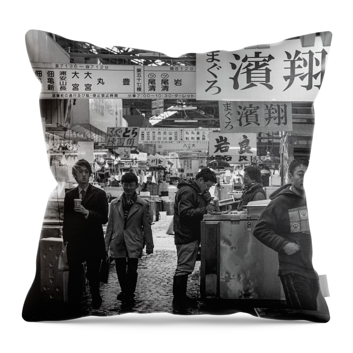 People Throw Pillow featuring the photograph Tsukiji Shijo, Tokyo Fish Market, Japan 2 by Perry Rodriguez