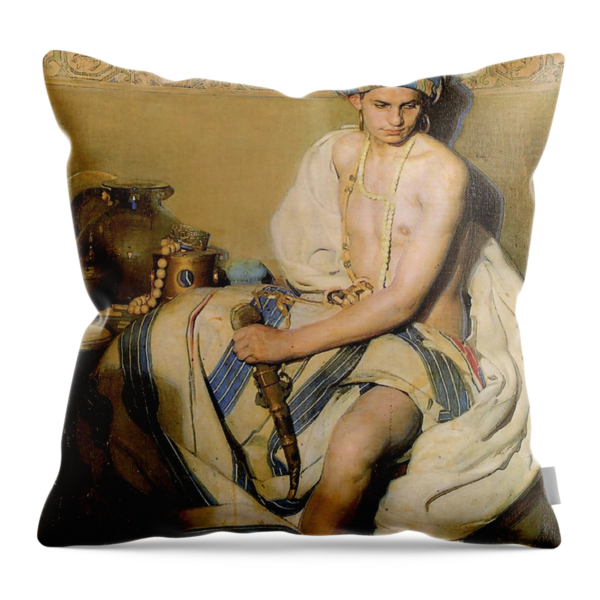 Gabriel Raya Morcillo Throw Pillow featuring the painting Turbaned Oriental by Gabriel Raya Morcillo