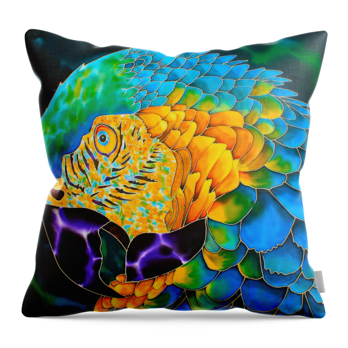 Turquoise Gold Macaw Throw Pillow featuring the painting Turquoise Gold Macaw by Daniel Jean-Baptiste
