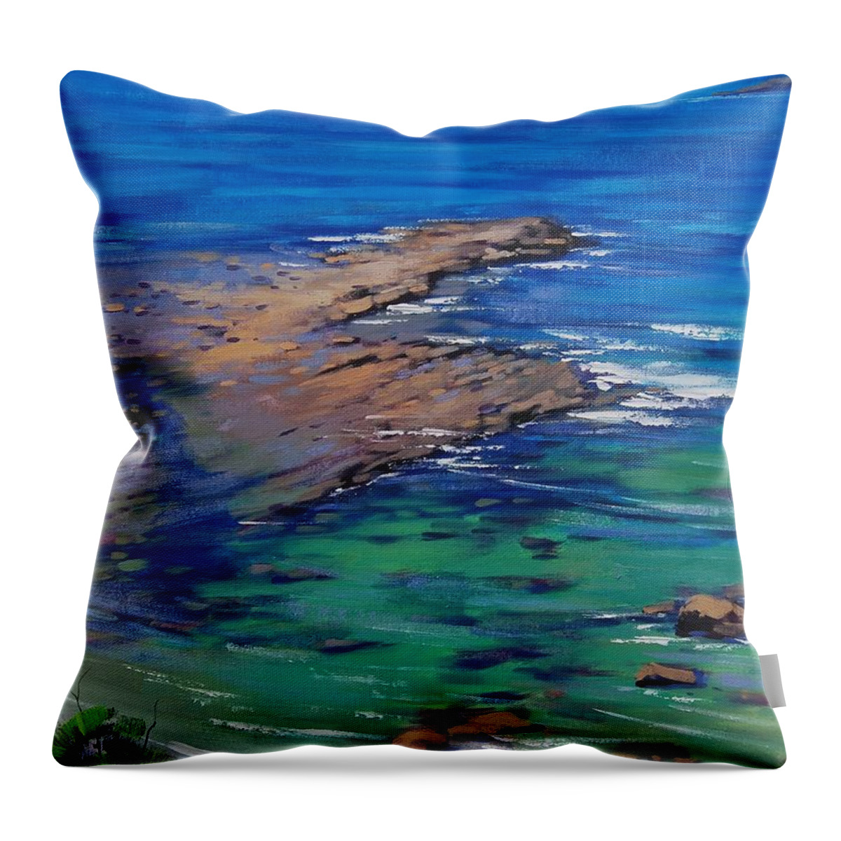 Turquoise Seascape Throw Pillow featuring the painting Turquoise Seascape by Graham Gercken