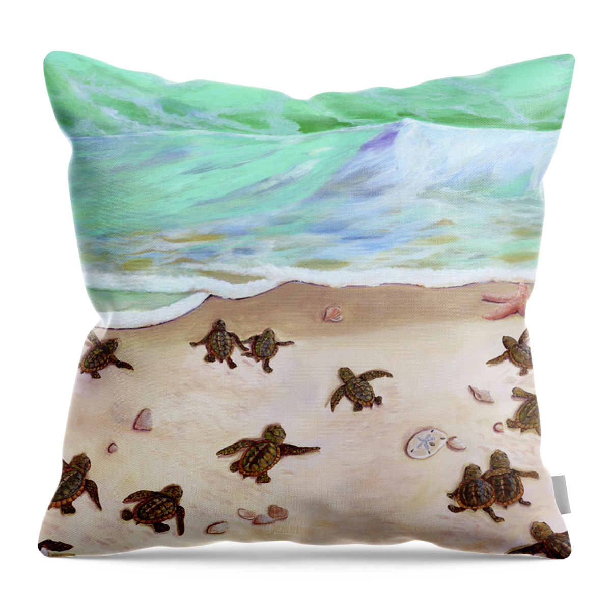 Sea Turtles Throw Pillow featuring the painting Turtle Beach by Donna Tucker