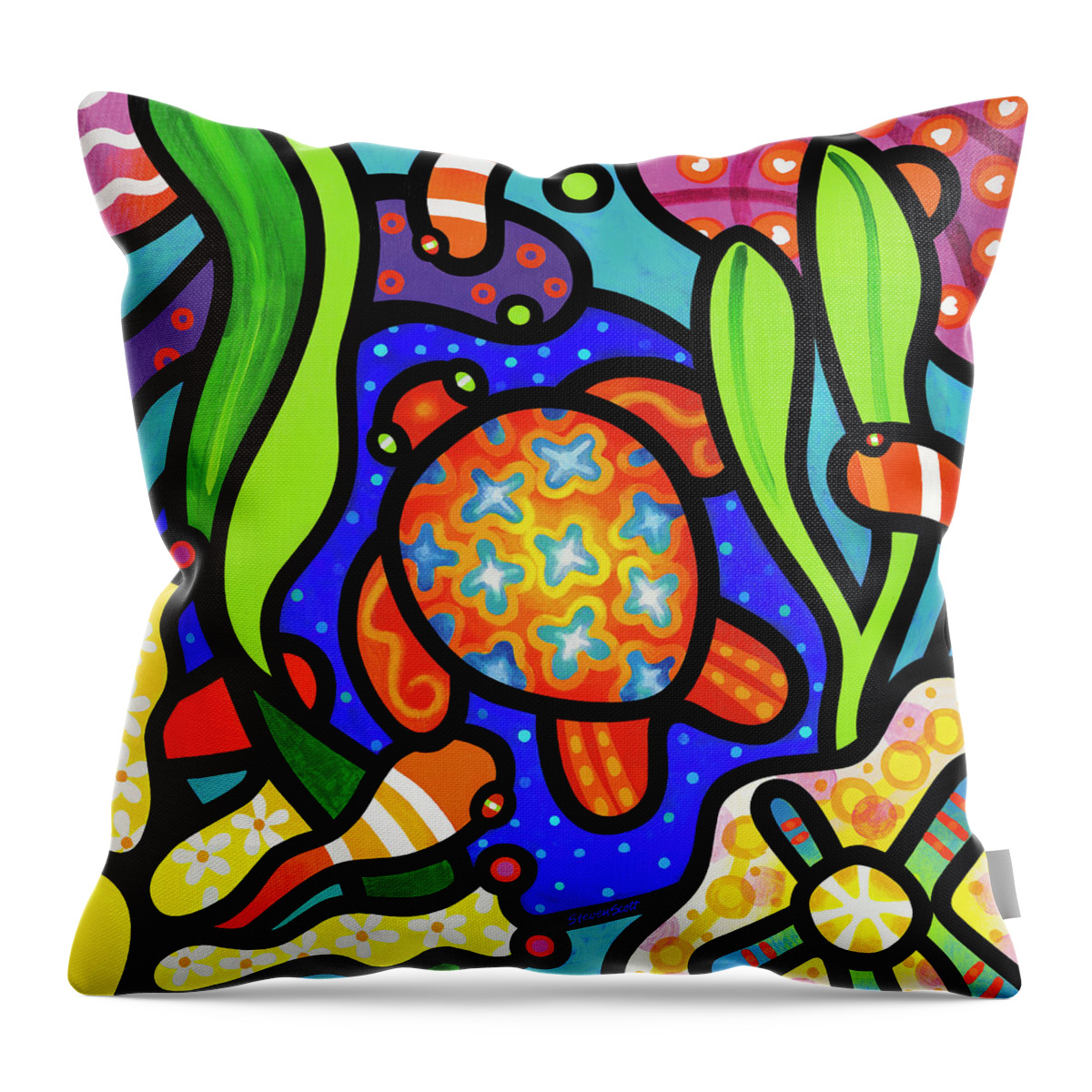 Coral Reef Throw Pillow featuring the painting Turtle Reef by Steven Scott