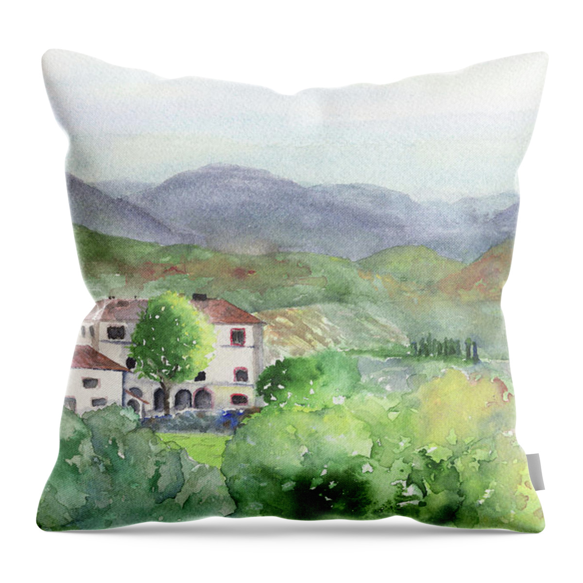 Tuscany Throw Pillow featuring the painting Tuscan Vineyards by Marsha Karle