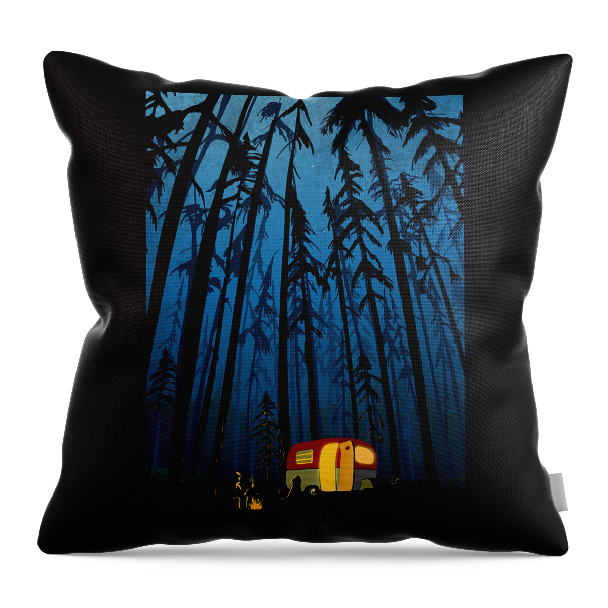 Camper In The Woods Throw Pillow featuring the painting Twilight Camping by Sassan Filsoof