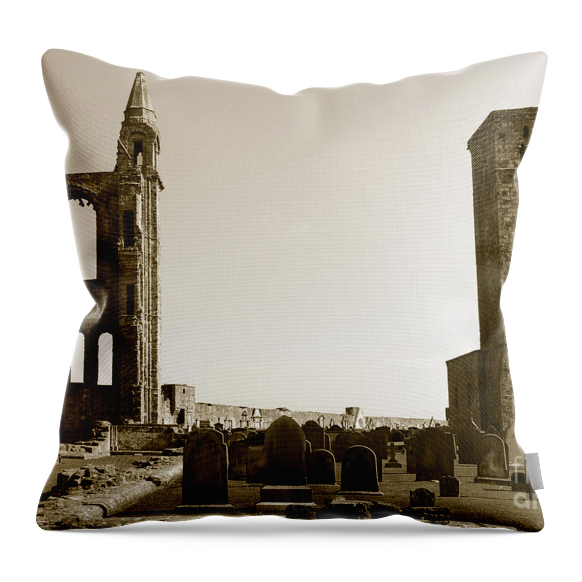 Twin Turrets And St. Rule's Tower Throw Pillow featuring the photograph Twin turrets and St. Rule's tower by Elena Perelman