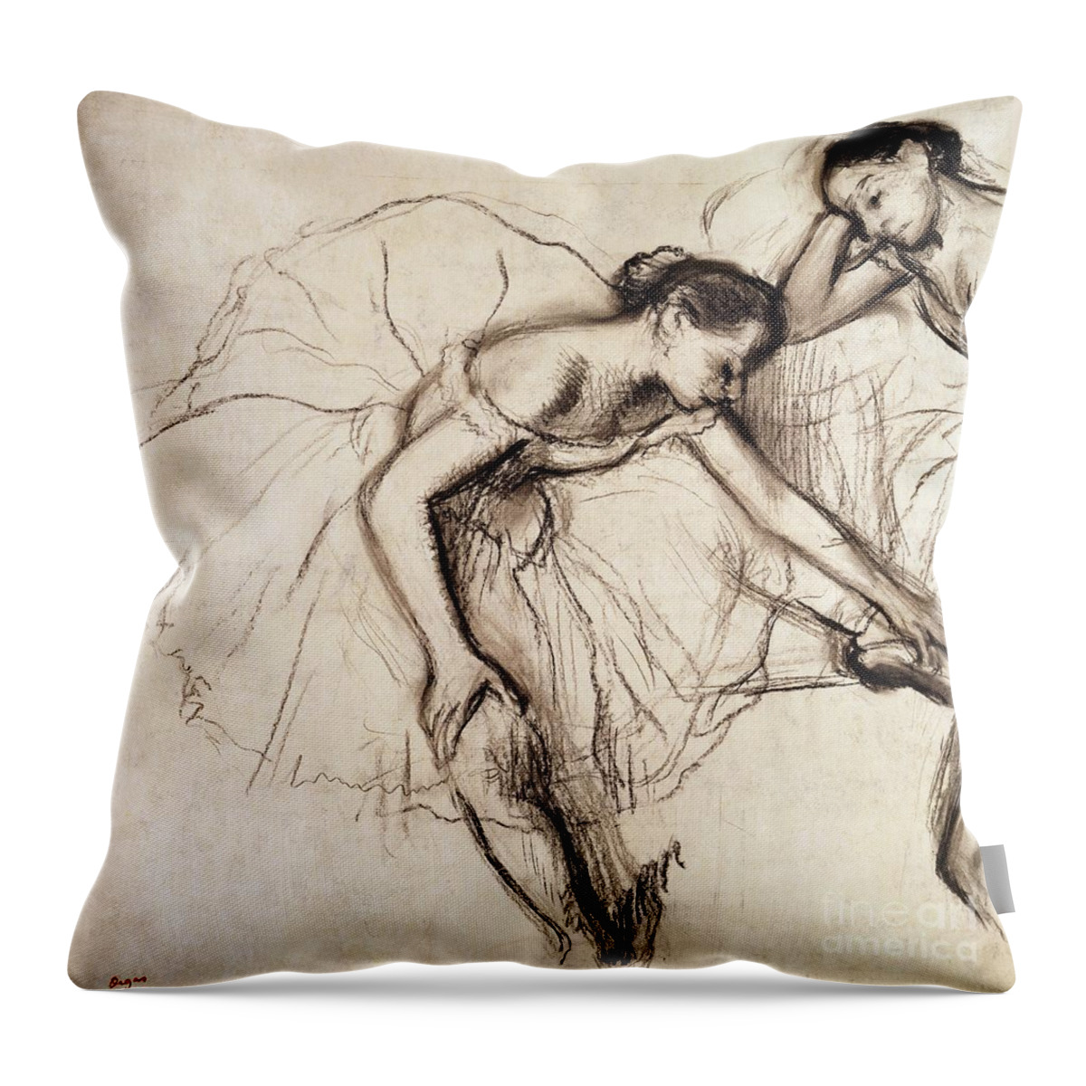 Degas Throw Pillow featuring the drawing Two Dancers Resting by Edgar Degas