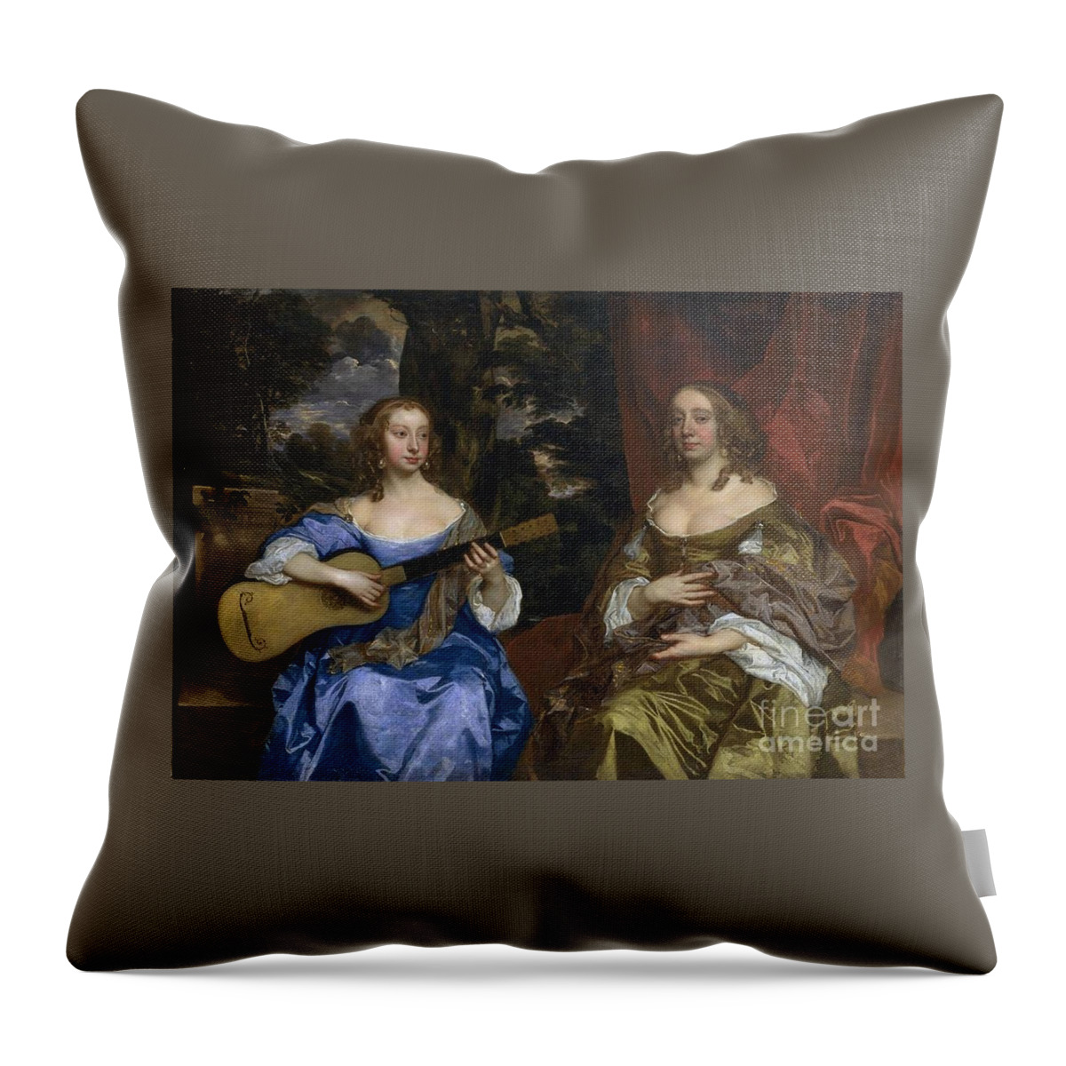 Sir Peter Lely (1618&-8209;1680) Two Ladies Of The Lake Family Throw Pillow featuring the painting Two Ladies of the Lake Family by MotionAge Designs