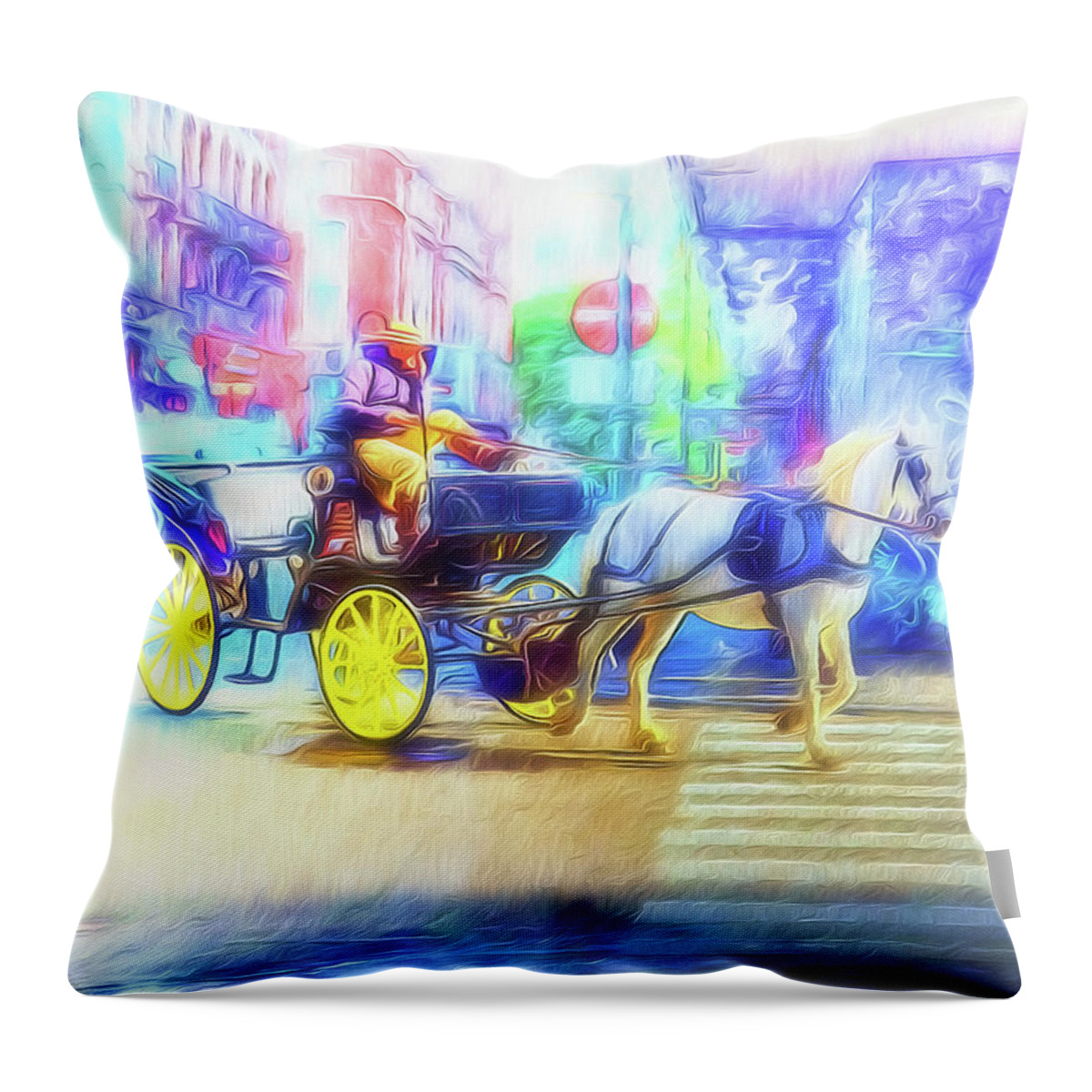  Throw Pillow featuring the digital art Two Nights in Brussels 9 - One Horse-Powered by Leigh Kemp