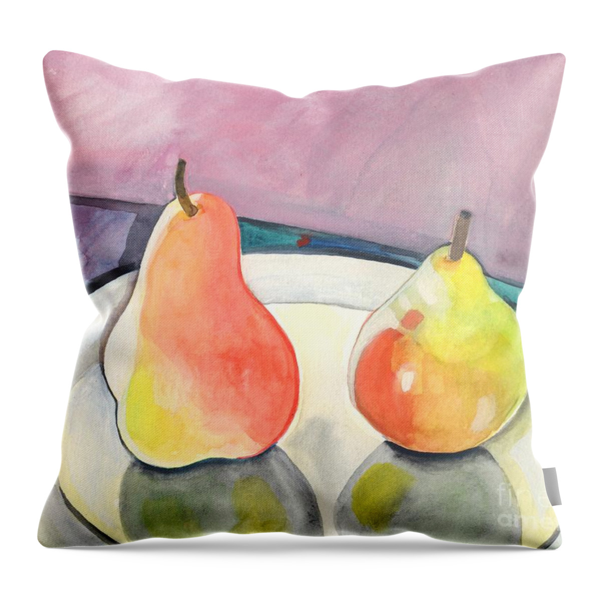 Pear Throw Pillow featuring the painting Two Pears by Helena Tiainen