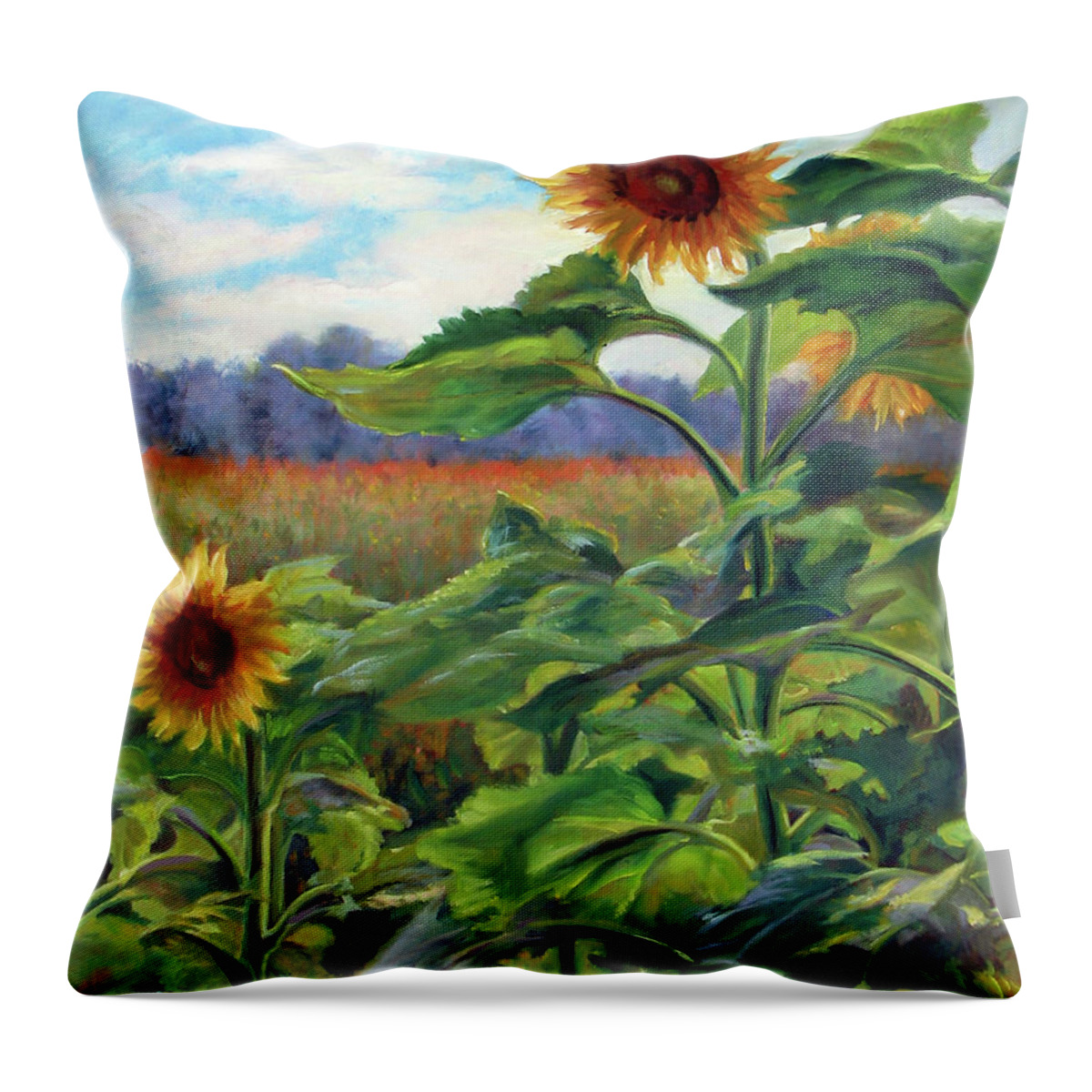 Sunflowers Throw Pillow featuring the painting Two Sunflowers by Marie Witte