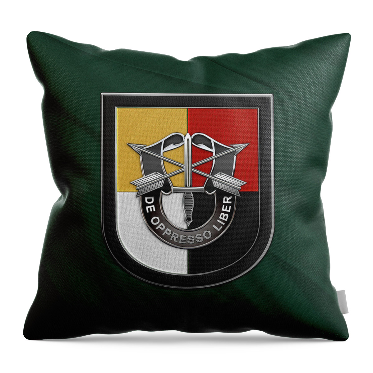 'u.s. Army Special Forces' Collection By Serge Averbukh Throw Pillow featuring the digital art U. S. Army 3rd Special Forces Group - 3 S F G Beret Flash over Green Beret Felt by Serge Averbukh