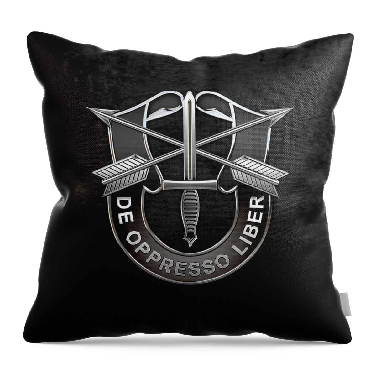 'military Insignia & Heraldry' Collection By Serge Averbukh Throw Pillow featuring the digital art U. S. Army Special Forces - Green Berets D U I over Black Velvet by Serge Averbukh