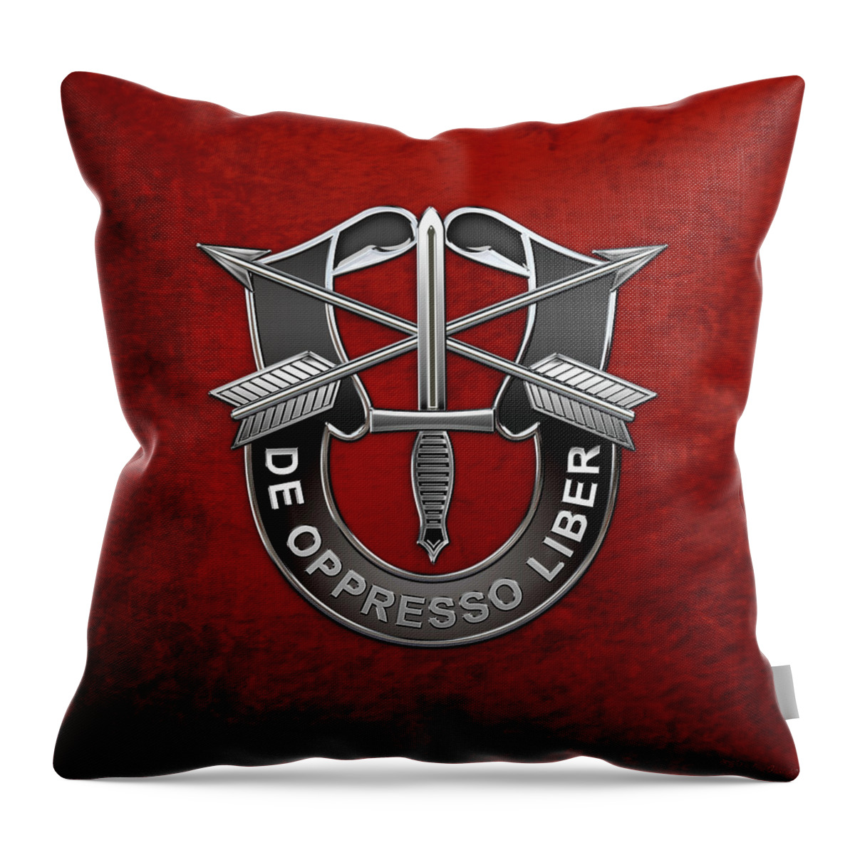 'military Insignia & Heraldry' Collection By Serge Averbukh Throw Pillow featuring the digital art U. S. Army Special Forces - Green Berets D U I over Red Velvet by Serge Averbukh