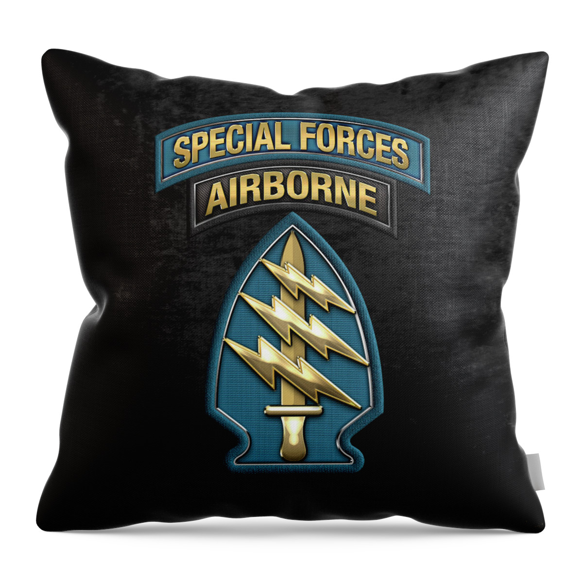 'military Insignia & Heraldry' Collection By Serge Averbukh Throw Pillow featuring the digital art U. S. Army Special Forces - Green Berets S S I over Black Velvet by Serge Averbukh