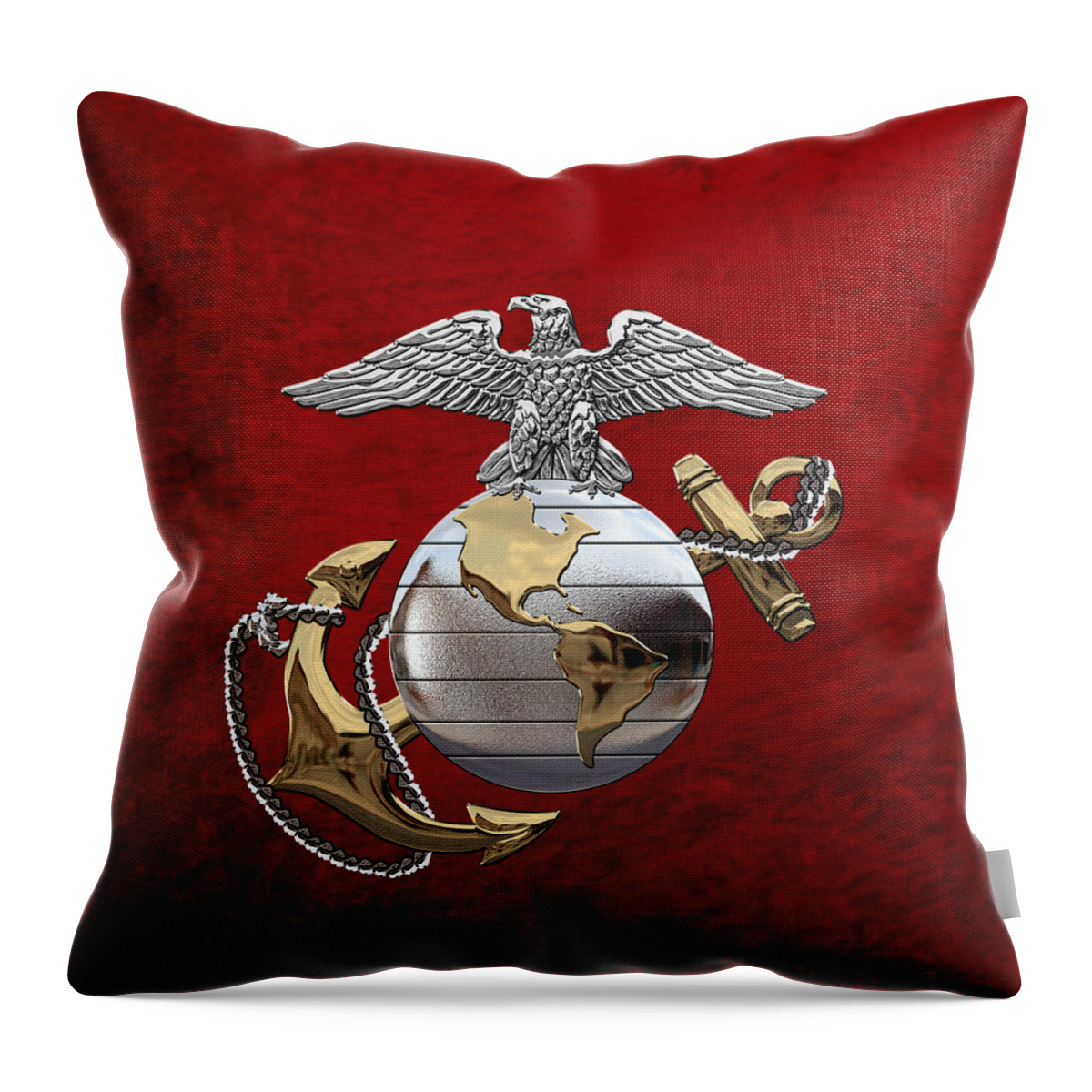 'usmc' Collection By Serge Averbukh Throw Pillow featuring the digital art U S M C Eagle Globe and Anchor - C O and Warrant Officer E G A over Red Velvet by Serge Averbukh