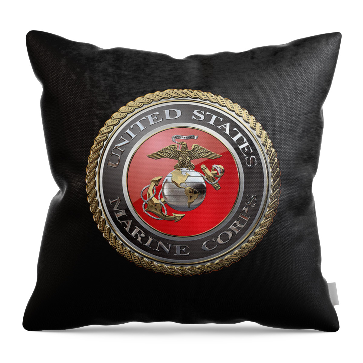 'usmc' Collection By Serge Averbukh Throw Pillow featuring the digital art U. S. Marine Corps - U S M C Emblem over Black Velvet by Serge Averbukh
