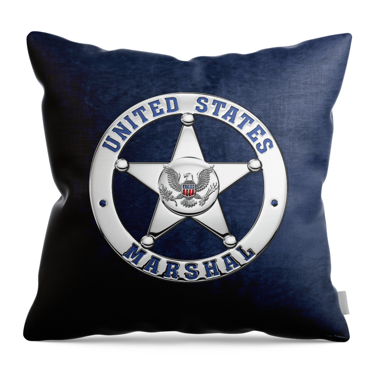 'law Enforcement Insignia & Heraldry' Collection By Serge Averbukh Throw Pillow featuring the digital art U. S. Marshals Service - U S M S Badge over Blue Velvet by Serge Averbukh