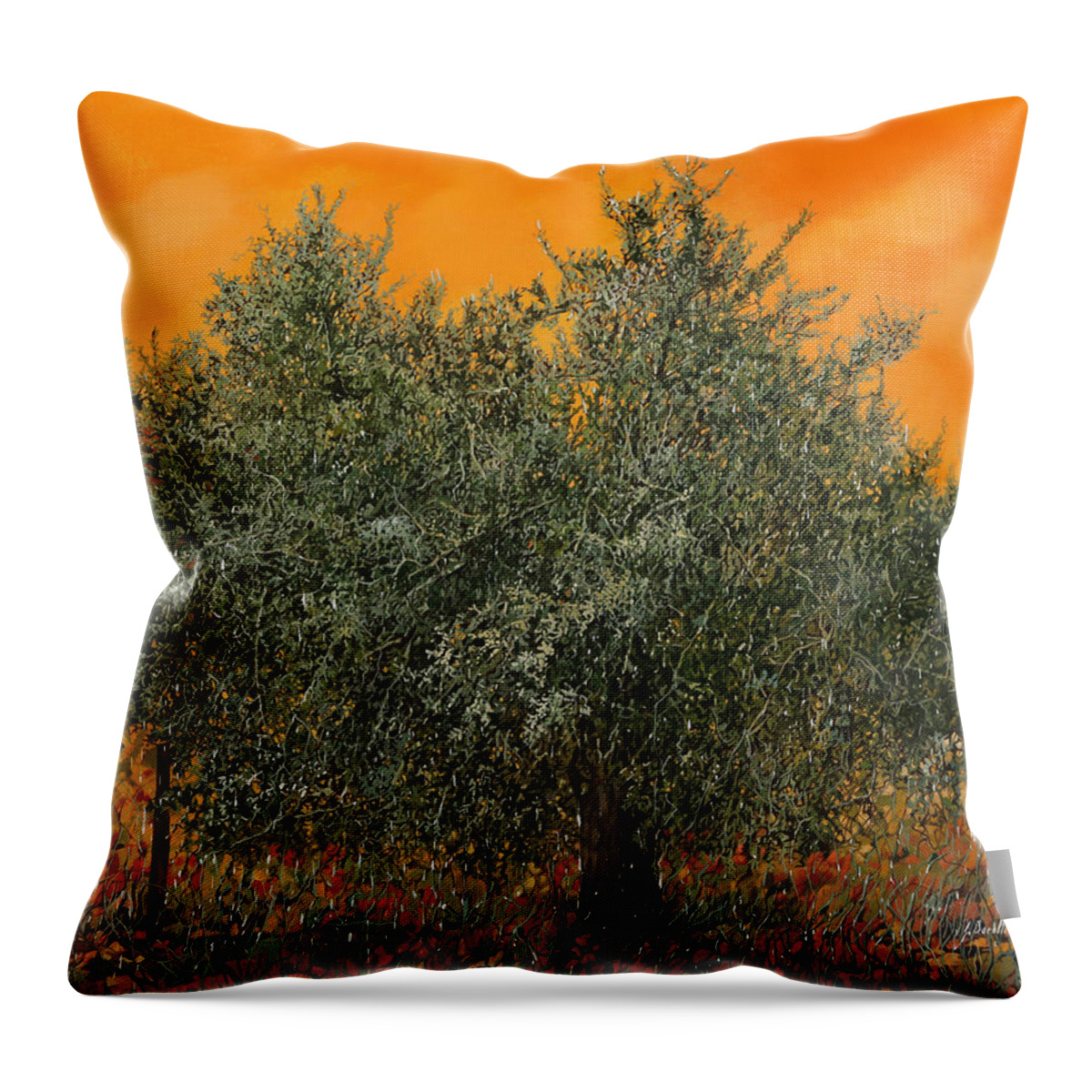 Olive Tree Throw Pillow featuring the painting Un Altro Ulivo Al Tramonto by Guido Borelli