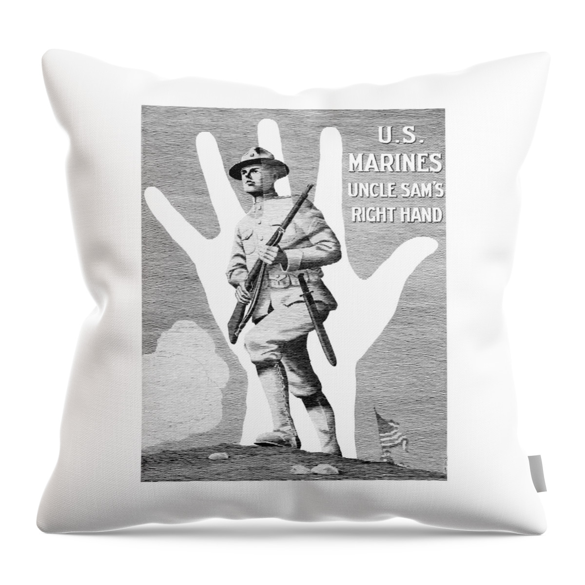 Marines Throw Pillow featuring the mixed media Uncle Sam's Right Hand - US Marines by War Is Hell Store