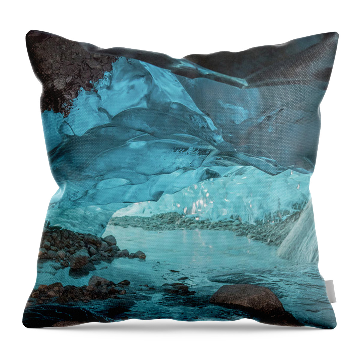 Ice Caves Throw Pillow featuring the photograph Under The Glacier by David Kirby