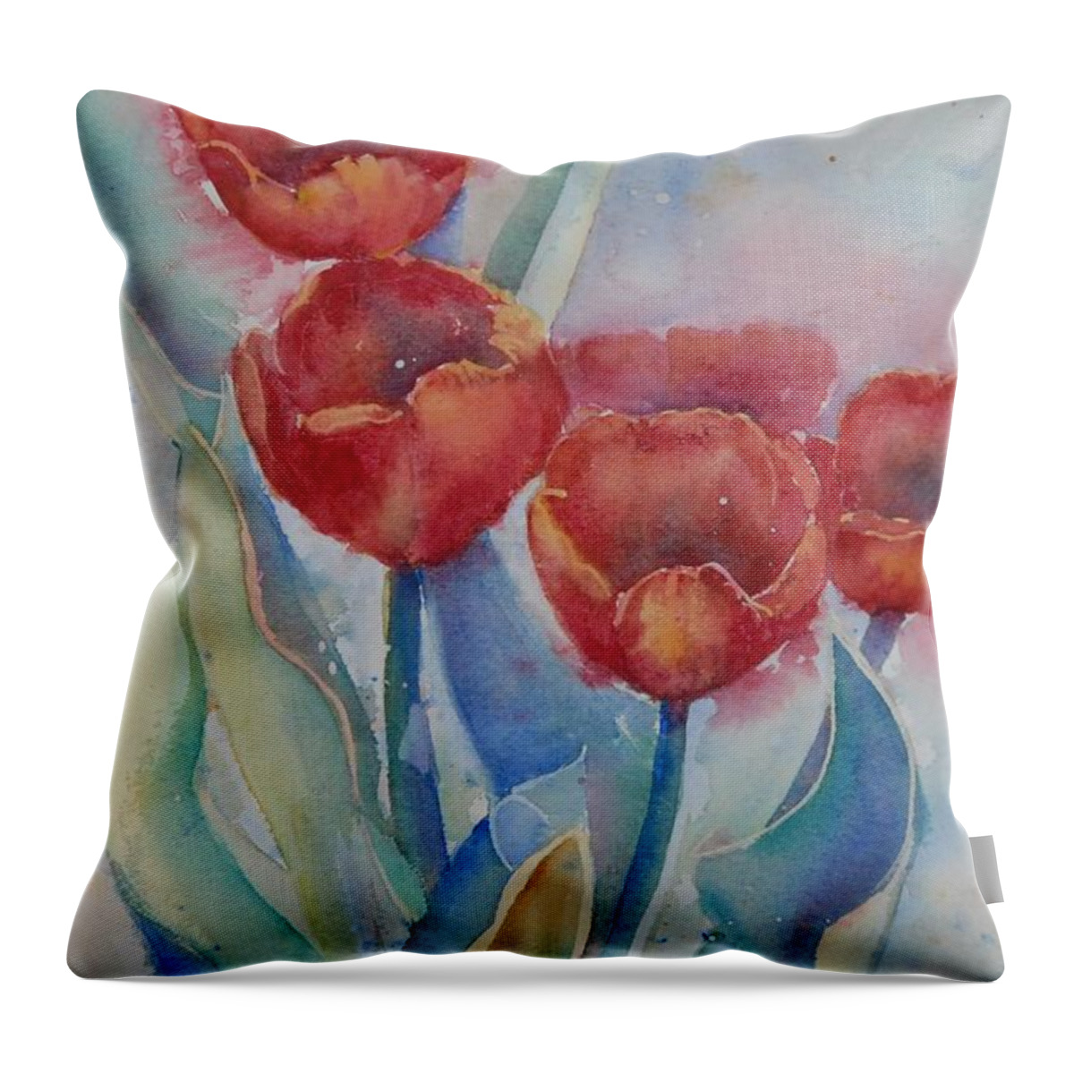 Flowers Throw Pillow featuring the painting Undersea Tulips by Ruth Kamenev