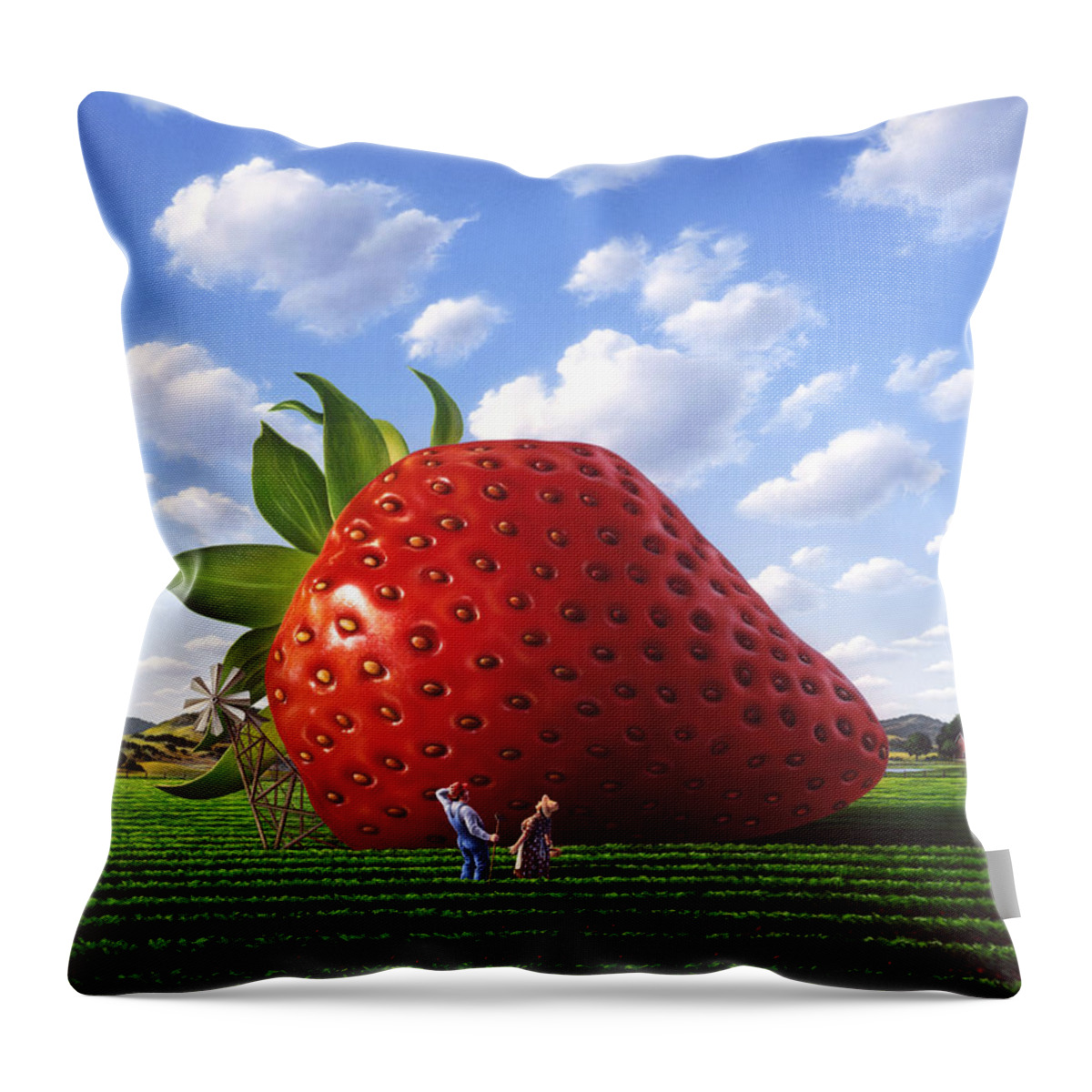 Strawberry Throw Pillow featuring the painting Unexpected Growth by Jerry LoFaro