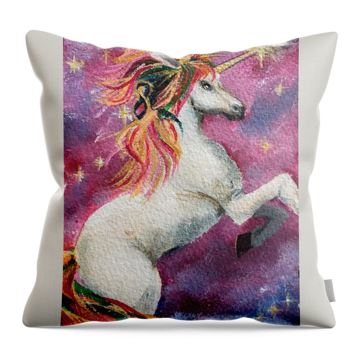 Unicorn Throw Pillow featuring the painting Unicorn Magic by Deborah Naves