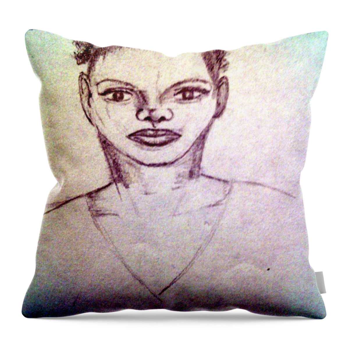 Black Art Throw Pillow featuring the drawing Untitled Black Woman by Cn