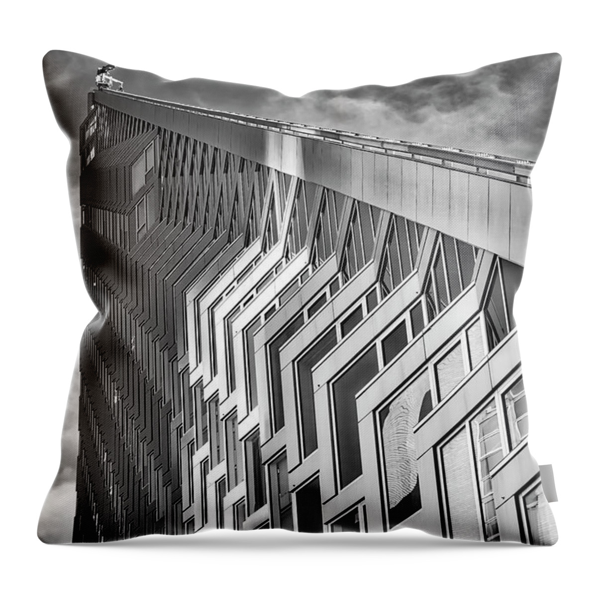 625 West 57th Street Throw Pillow featuring the photograph Upward View to West 57 ST NYC BW by Susan Candelario