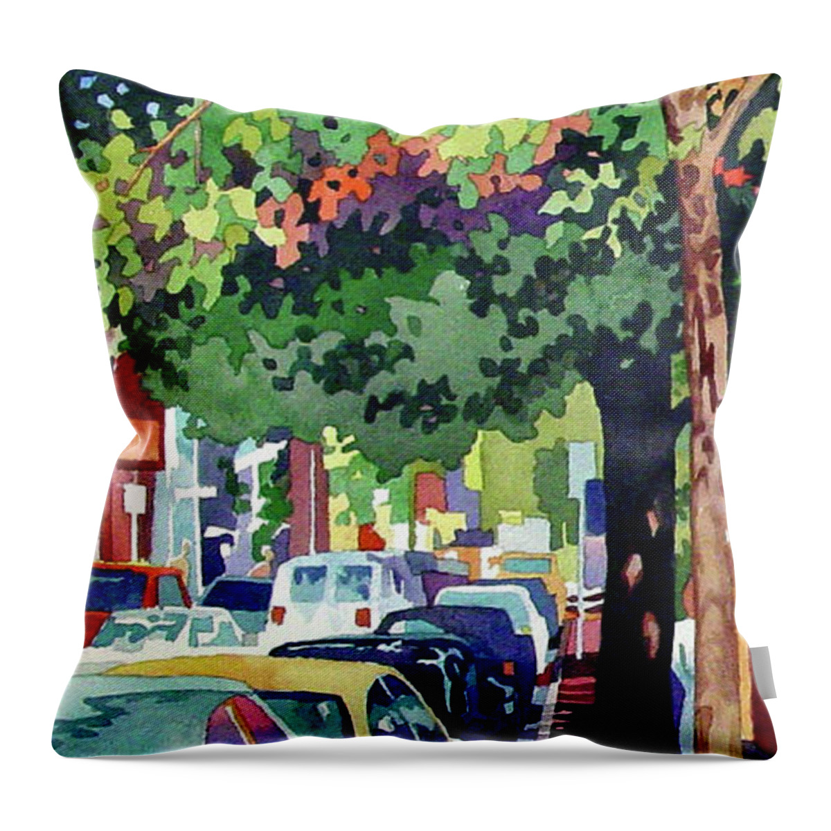 City Throw Pillow featuring the painting Urban Jungle by Mick Williams