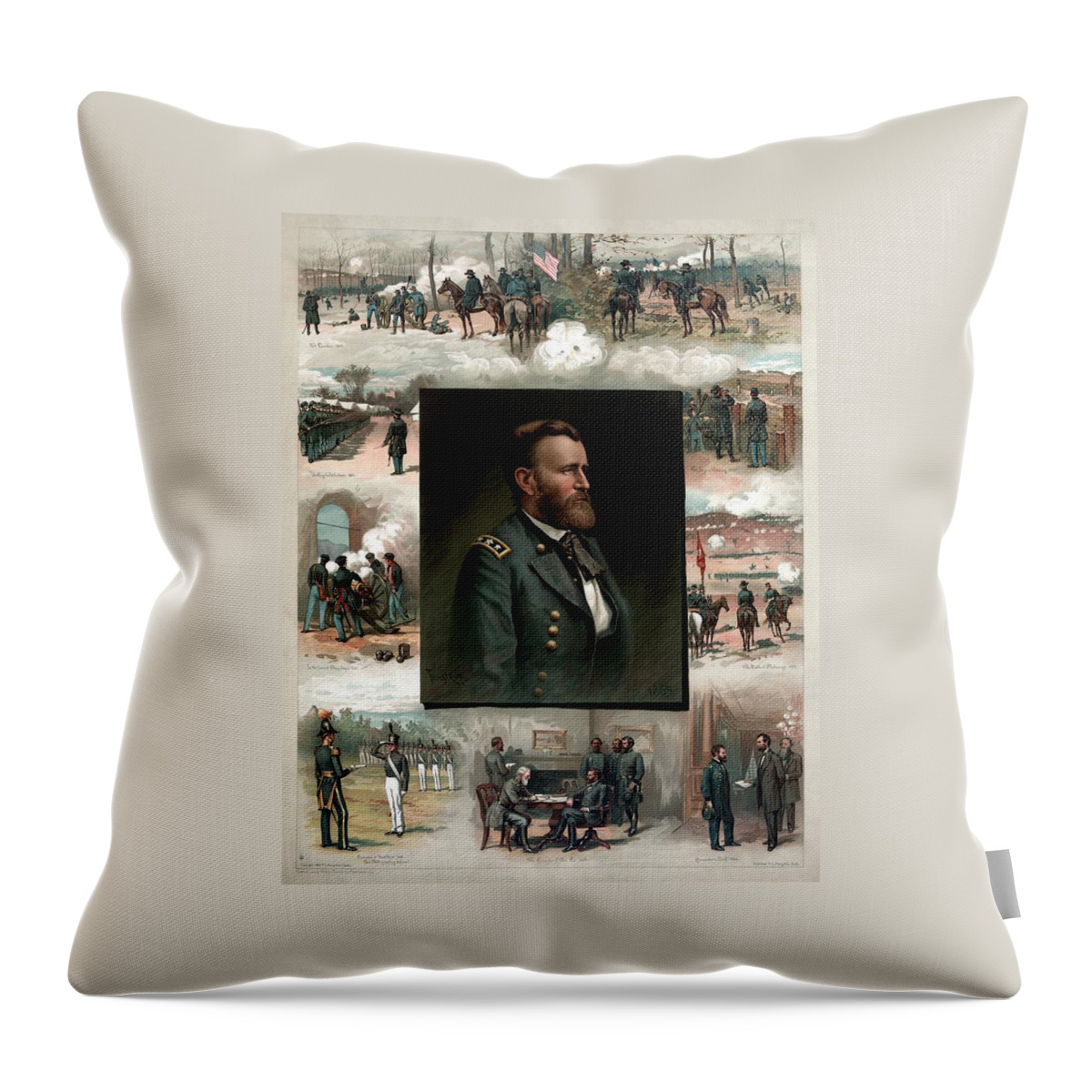 President Grant Throw Pillow featuring the painting US Grant's Career In Pictures by War Is Hell Store