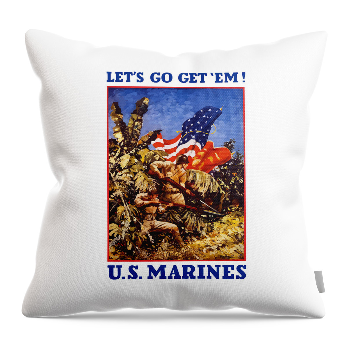 Marines Throw Pillow featuring the painting US Marines - WW2 by War Is Hell Store