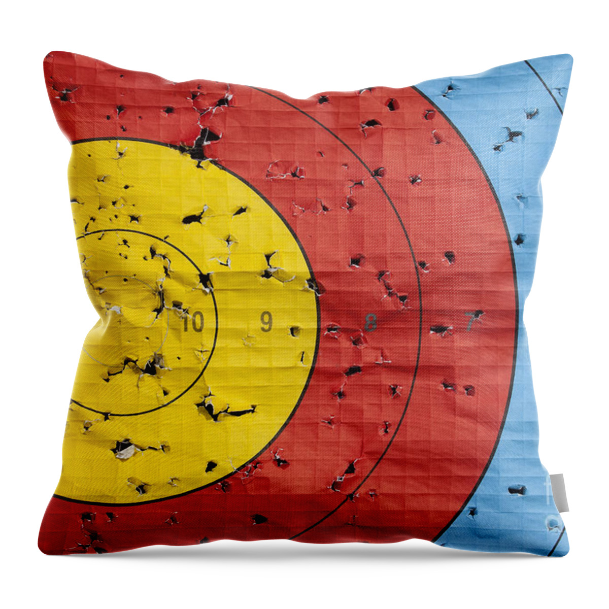 Archery Throw Pillow featuring the photograph Used archery target close up by Simon Bratt