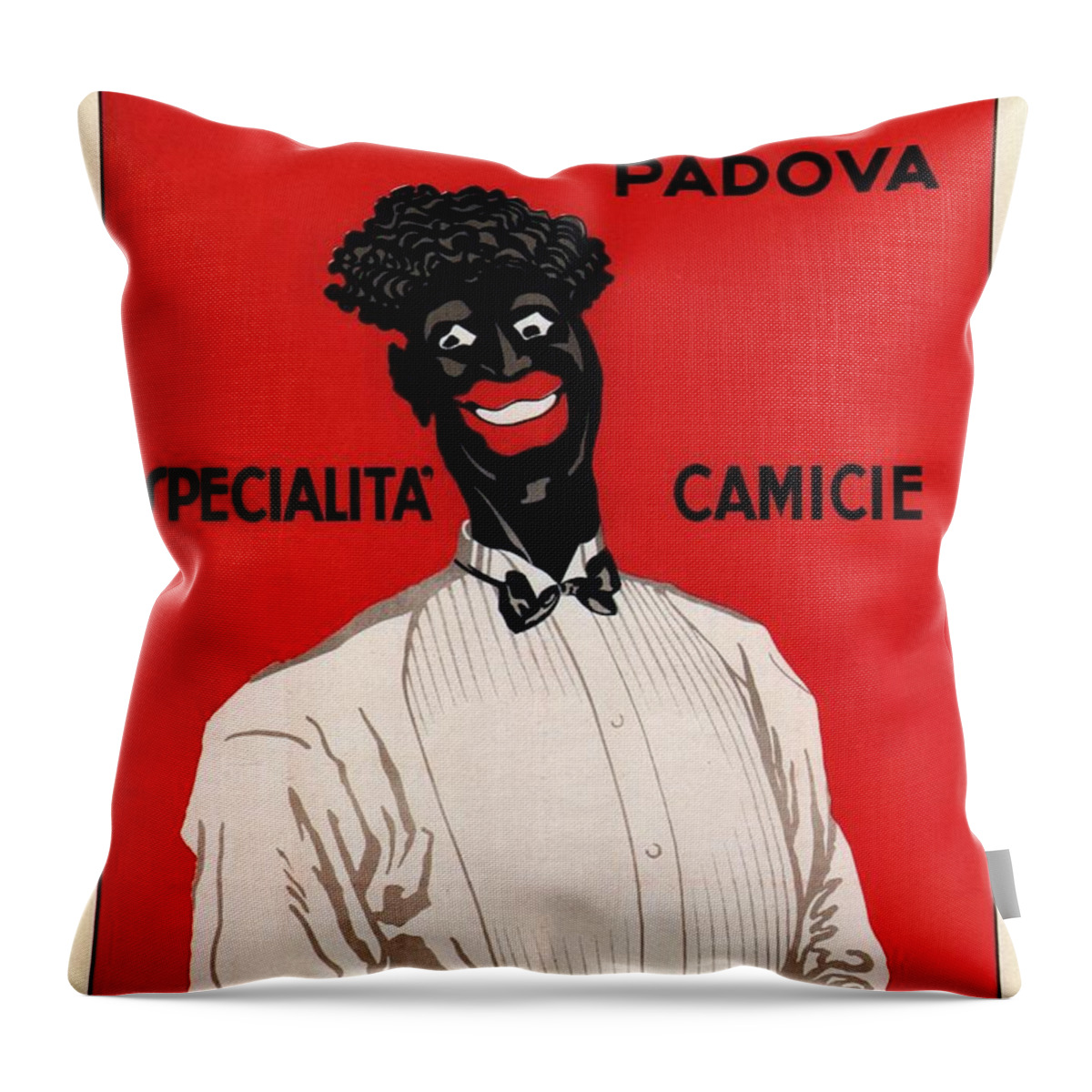 V Bonaldi Throw Pillow featuring the mixed media V Bonaldi, Padova - Specialita Camicie - Vintage Italian Fashion Advertising Poster by Studio Grafiikka