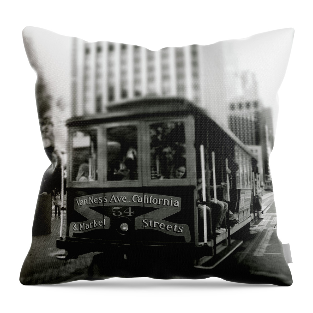 Cable Car Throw Pillow featuring the photograph Van Ness and Market Cable Car- by Linda Woods by Linda Woods